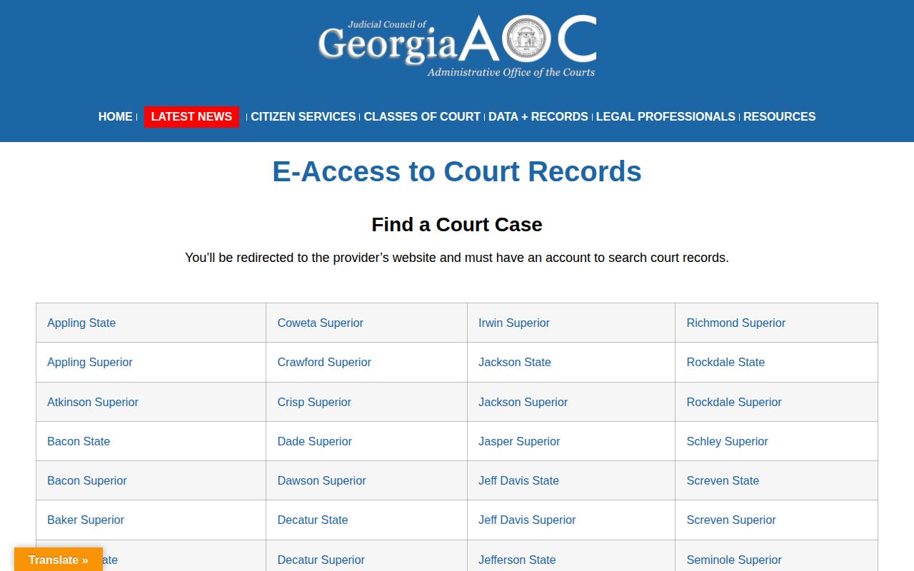 Georgia court records access gateway for Hart County disposition research