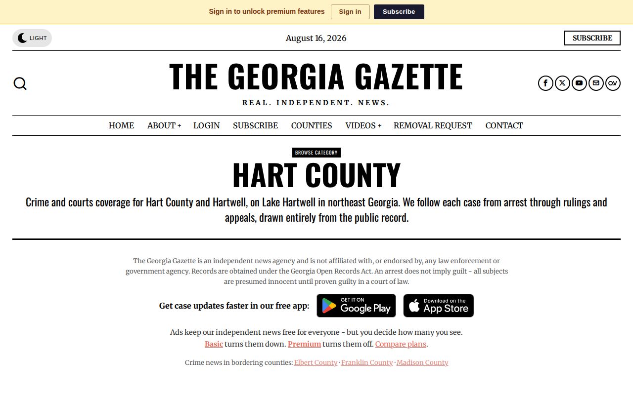 Unofficial Georgia Gazette Hart County archive section