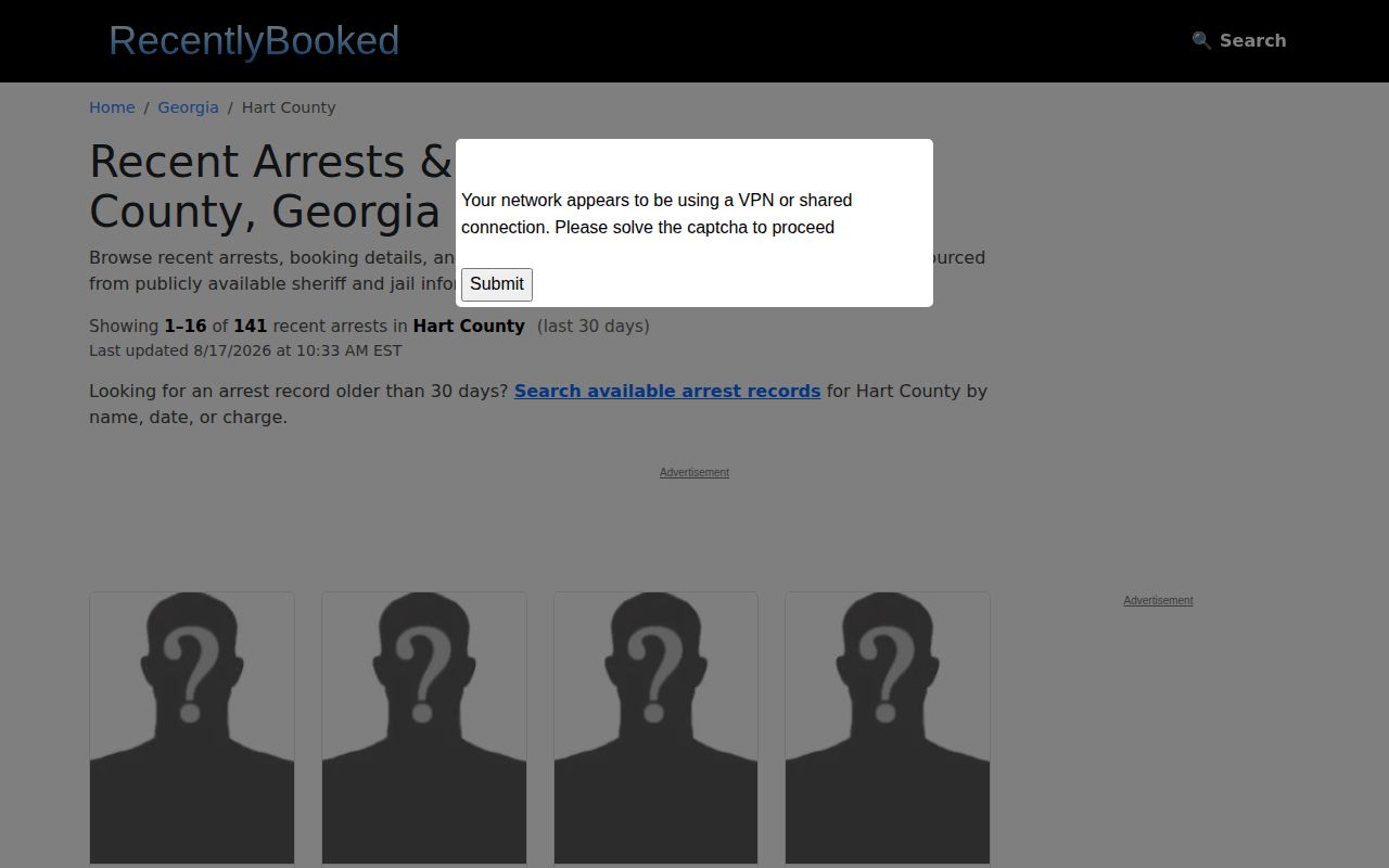 Unofficial RecentlyBooked Hart County recent-arrest section