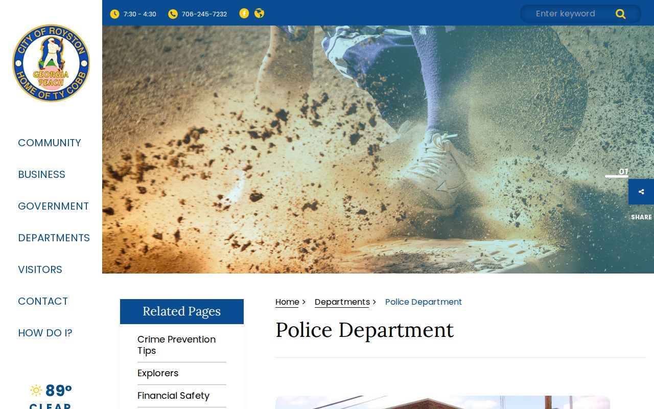 Royston Police Department official page for arrest records and city contact information